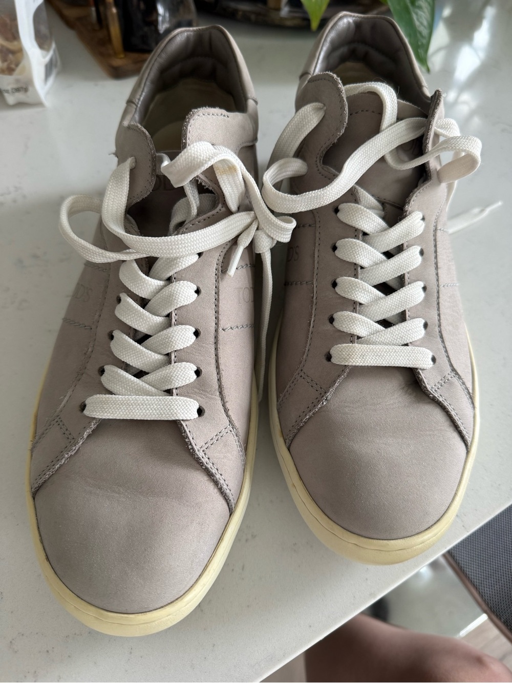 Tod's Men's Lace-Up Sneakers in Light Taupe with Cream Soles